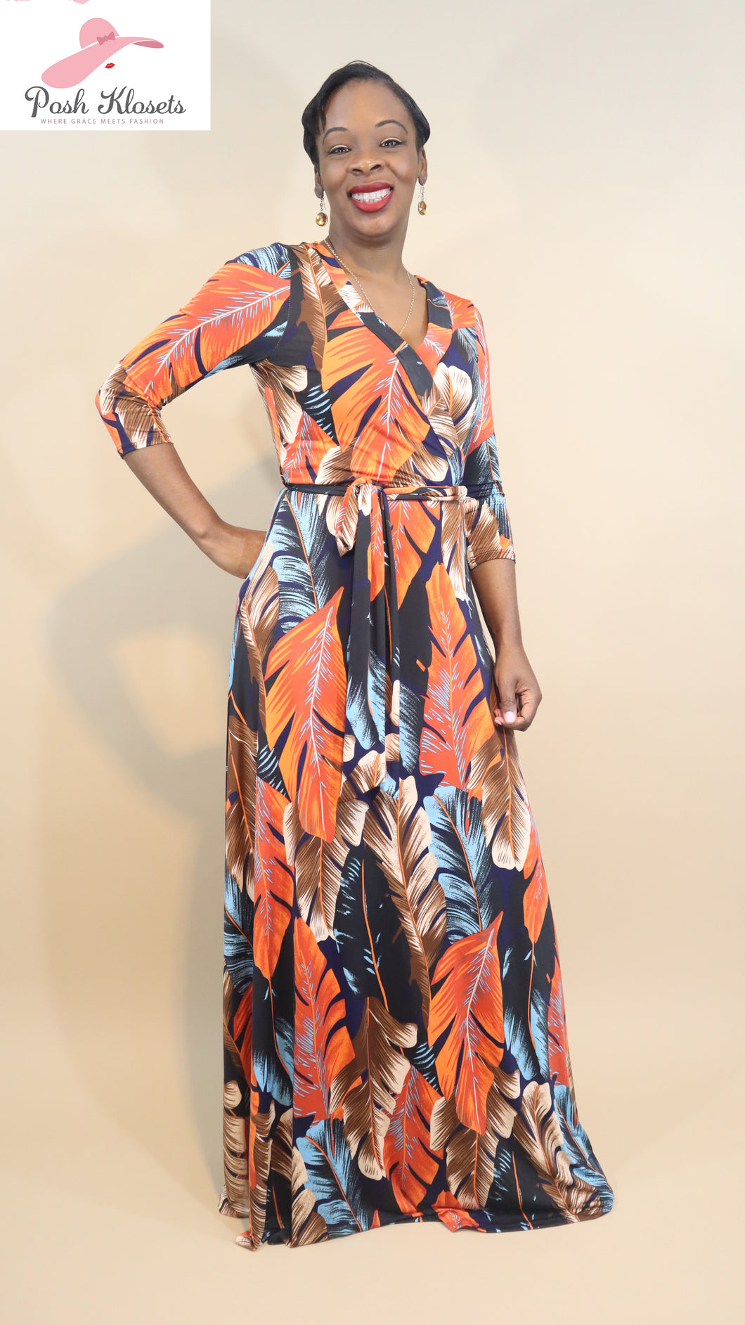 FLOWING AUTUMN WRAP MAXI DRESS